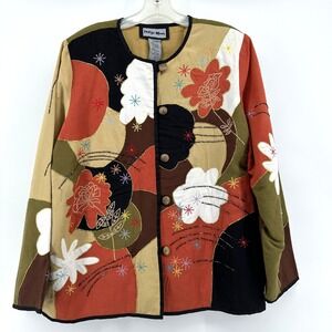 VTG Indigo Moon Beaded Art To Wear‎ Jacket Large Boho Patchwork Earthy Whimsy